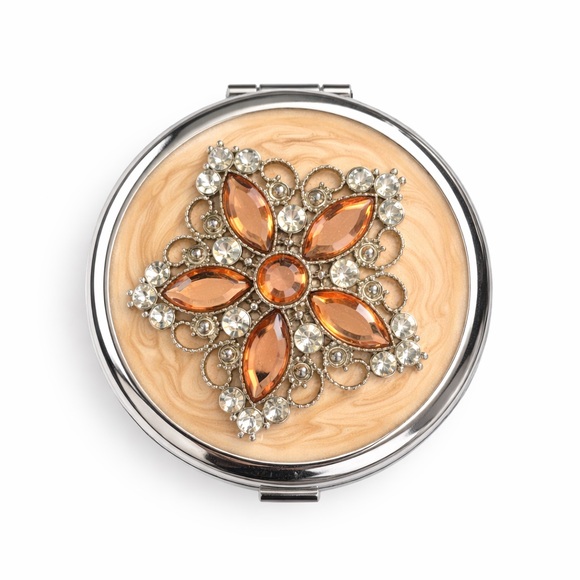 Ulta Beauty Other - Rhinestone Floral Compact Mirror- Silver  Tone with Amber & Clear Crystals